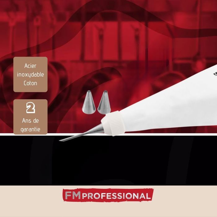Poche a douille professionnelle - FM PROFESSIONAL - Réemployable - 3 douilles inox - 28 cm