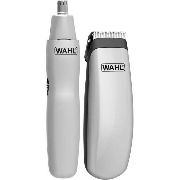 Kit de voyage barbe - WAHL - TRAVEL KIT - Tondeuse a pile - Coupe poils nez / oreilles - 6 rÈglages - Gris