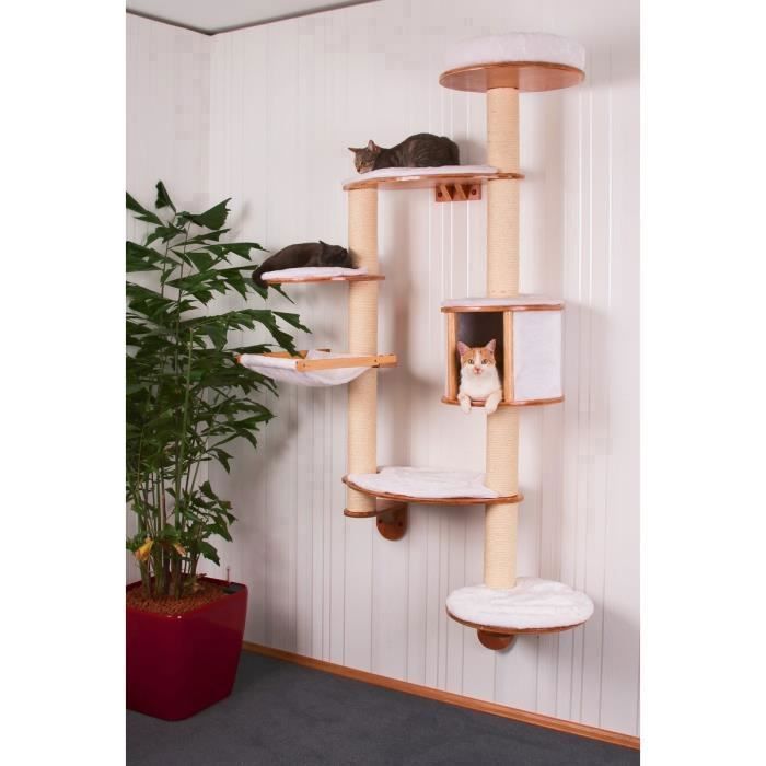 KERBL - Arbre a chats mural DOLOMIT XL - 185 cm Blanc Tronc ř 10cm - Sisal et textile -