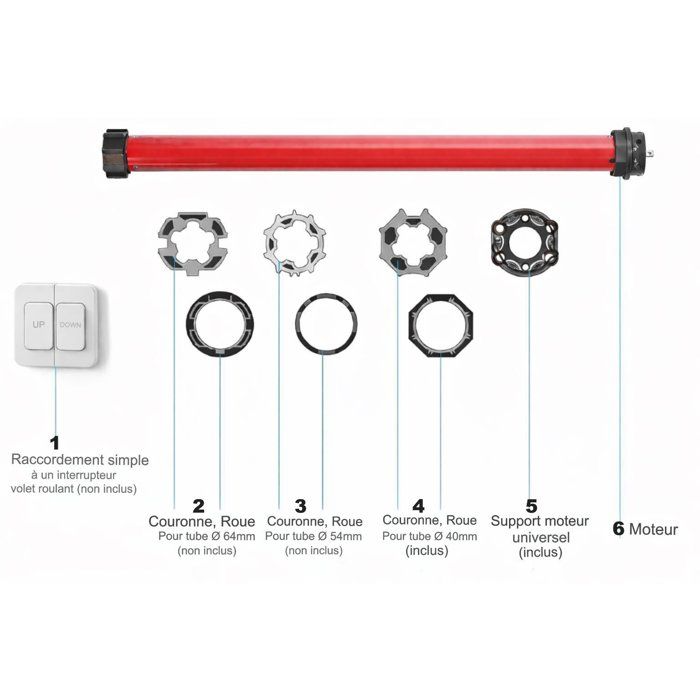 Moteur filaire volet roulant RM10MS SUPERROLLO - SR20110 - Diametre 40 mm - 10 Nm - Poids max tablier 22 kg