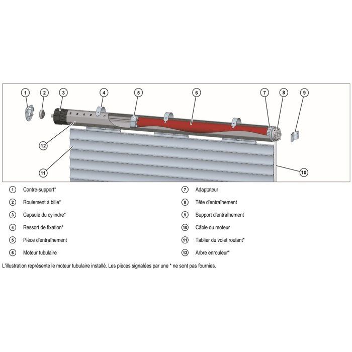 Moteur filaire volet roulant RM20MM SUPERROLLO - SR20225 -Diametre 60 mm - 20 Nm - Poids max tablier 44 kg