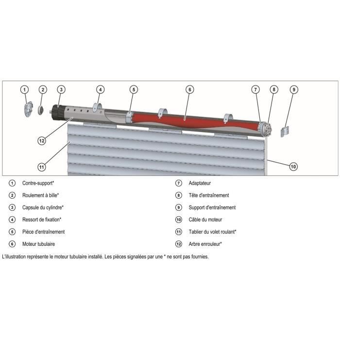 Moteur filaire volet roulant RM20MM SUPERROLLO - SR20225 -Diametre 60 mm - 20 Nm - Poids max tablier 44 kg