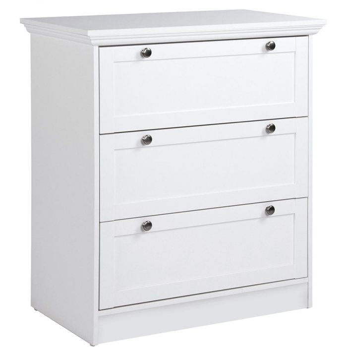 Commode LANDWOOD 3 Tiroirs - Décor blanc - Style campagne - L80 x P45 x H90 cm