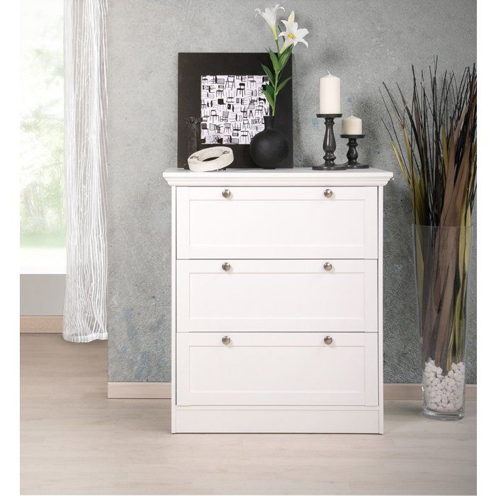 Commode LANDWOOD 3 Tiroirs - Décor blanc - Style campagne - L80 x P45 x H90 cm