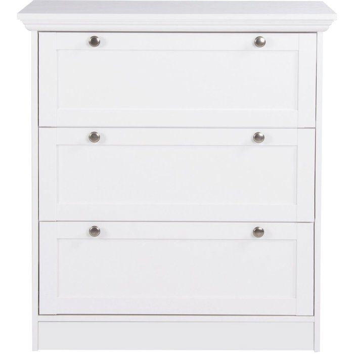 Commode LANDWOOD 3 Tiroirs - Décor blanc - Style campagne - L80 x P45 x H90 cm