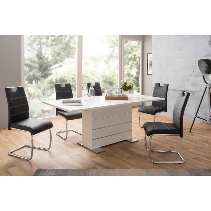 Table extensible 6-8 personnes - Rectangulaire - Panneaux de particules mélaminés- Mantova - Blanc et alu - L 160- 200 x P90 x H75cm