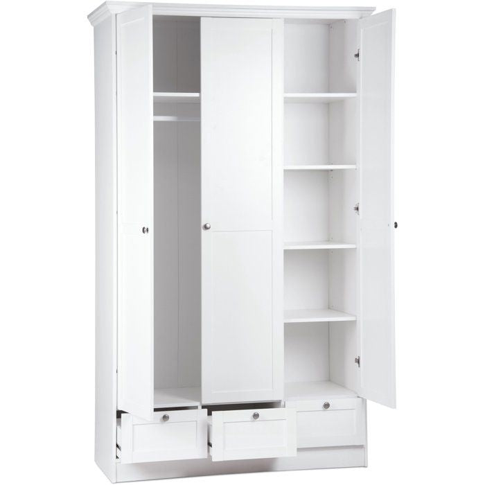 Armoire de chambre - LANDWOOD 18 - Blanc - 3 portes - 120 x 51 x 200 cm