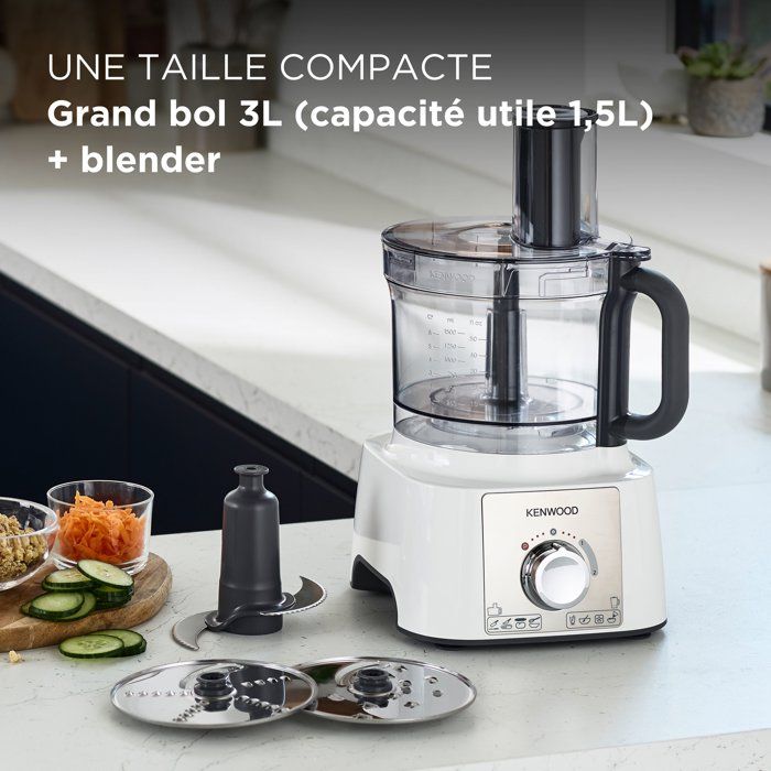 Robot multifonction - KENWOOD - MultiPro Express - 1000 W - 3 L - 2 vitesses - Blender 1,5 L - Blanc