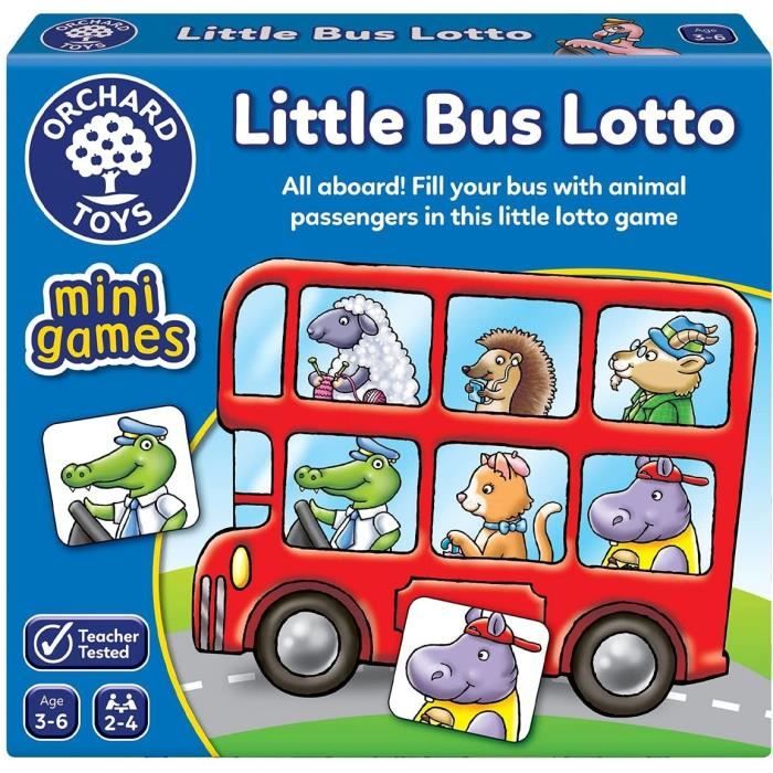 Jeu de loterie - ORCHARD - Little Bus Lotto - 24 tuiles animaux - 4 bus colorés - 3 ans et plus