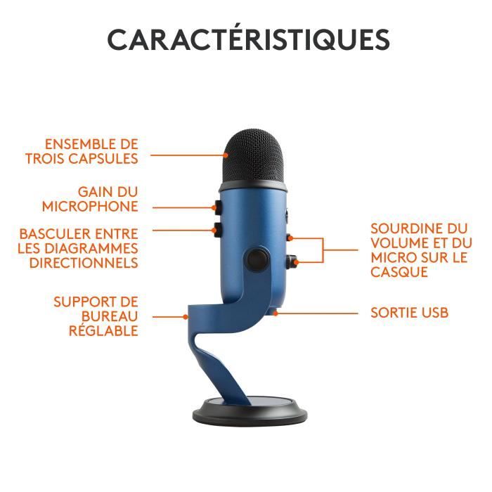 Microphone - Sans fil - LOGITECH G - Yeti - Compatible PC et MAC - Bleu