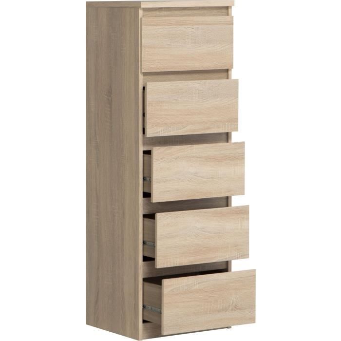 Commode CHELSEA 5 tiroirs - L 41,8 x P 42,2 x H 128,1 - DÈcor chene sonoma