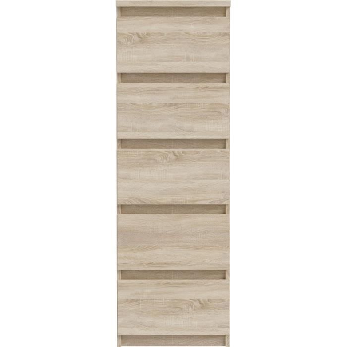 Commode CHELSEA 5 tiroirs - L 41,8 x P 42,2 x H 128,1 - DÈcor chene sonoma