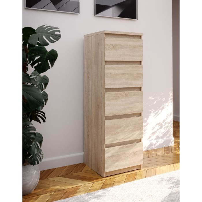 Commode CHELSEA 5 tiroirs - L 41,8 x P 42,2 x H 128,1 - DÈcor chene sonoma