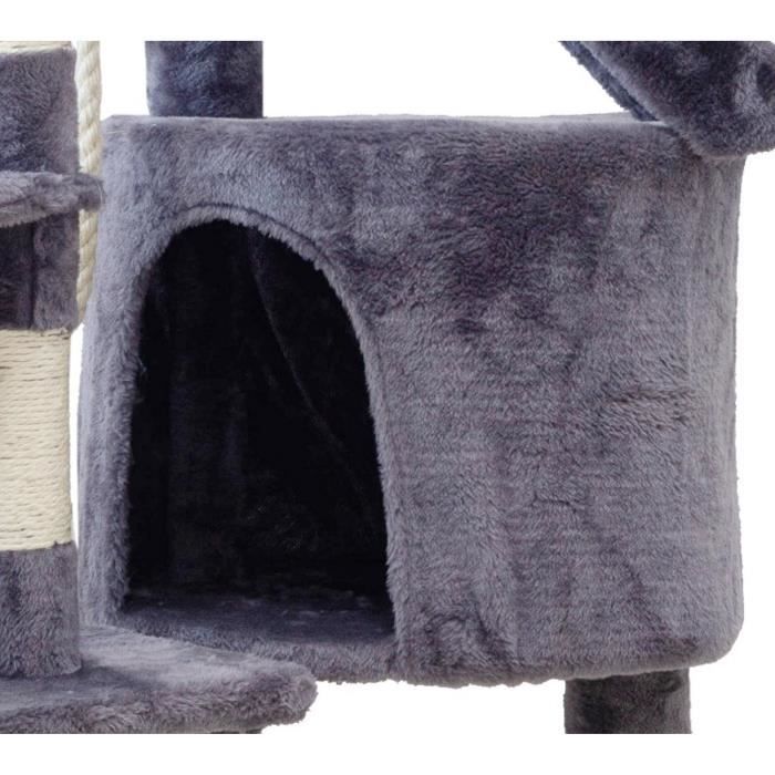 MARIE Arbre a chat gris 40 x 55 x 120cm - 3 plateformes, 1 Èchelle, 1 niche, poteaux a griffer