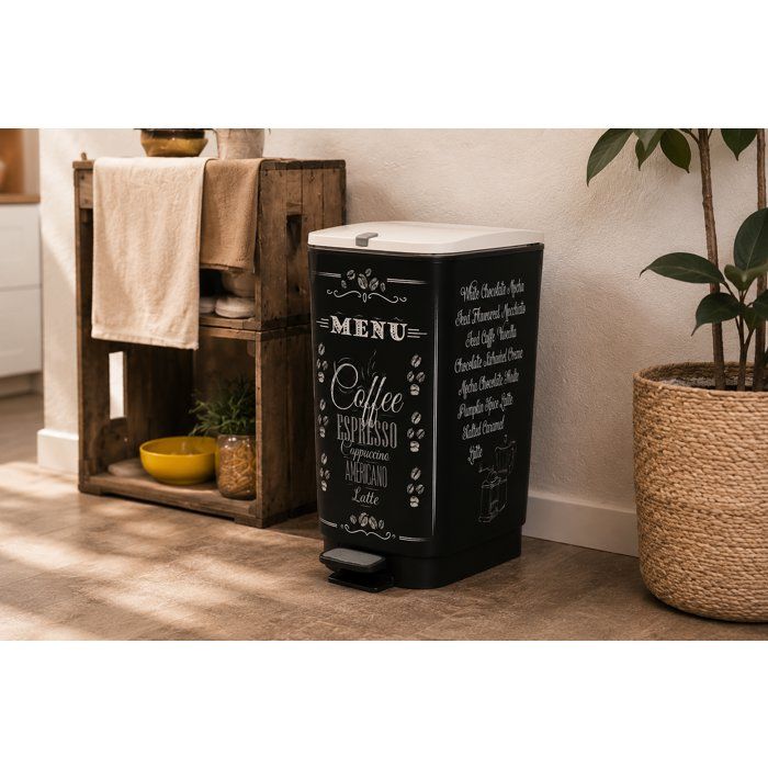Poubelle a Pédale - Chic Bin Style - 42,5 L - Noir & Motif Coffee - KIS