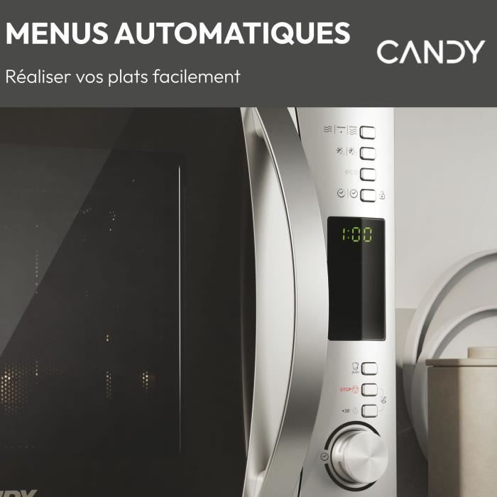 Micro-ondes Gril Candy Essenza - CMXG30DS - 900W - 30L - Argent - Fonction DÈcongÈlation - 5 Niveaux de Puissance - 10 Menus Auto