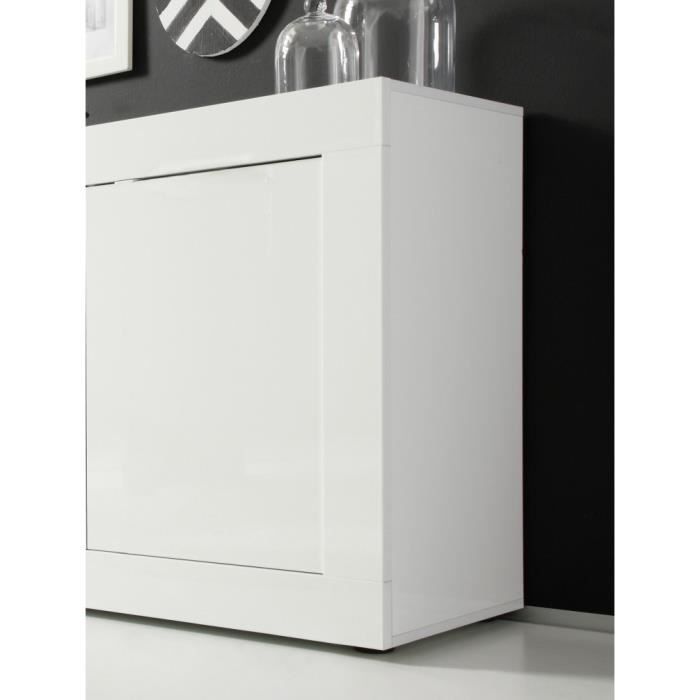 Buffet BASICO - Décor blanc laqué brillant - 3 Portes - L160 x P42 x H85,8 cm