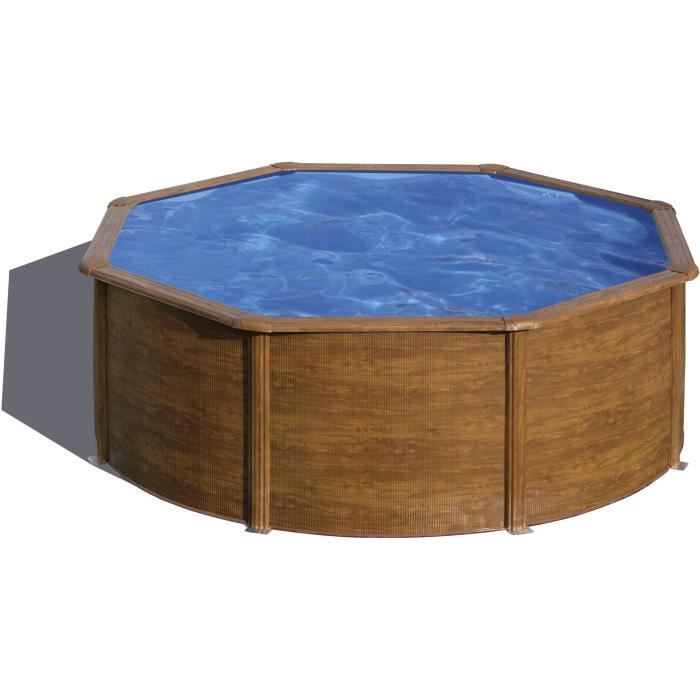 GRE - Kit Piscine hors sol acier ronde imitation bois - ÿ370 x H122 cm (LivrÈe avec filtre a cartouche + Èchelle)