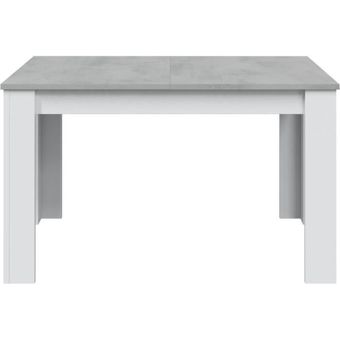 Table a manger extensible - KENDRA - Rectangulaire - Blanc artik et ciment - 4 a 6 personnes - L140/190 x P90 x H78 cm