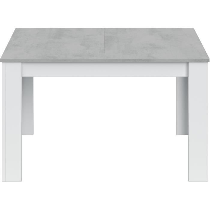 Table a manger extensible - KENDRA - Rectangulaire - Blanc artik et ciment - 4 a 6 personnes - L140/190 x P90 x H78 cm