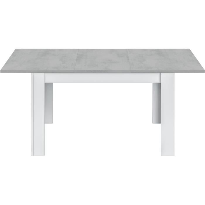Table a manger extensible - KENDRA - Rectangulaire - Blanc artik et ciment - 4 a 6 personnes - L140/190 x P90 x H78 cm
