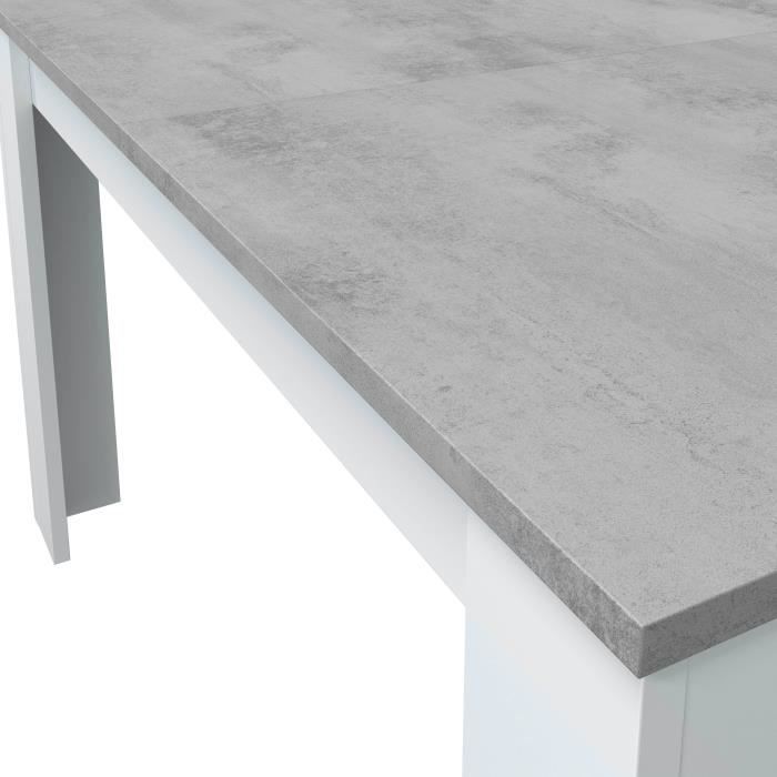 Table a manger extensible - KENDRA - Rectangulaire - Blanc artik et ciment - 4 a 6 personnes - L140/190 x P90 x H78 cm