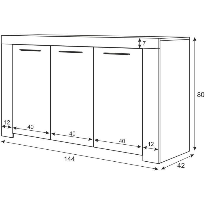 Buffet - AMBIT - Effet béton satiné / Blanc Artik - 3 portes