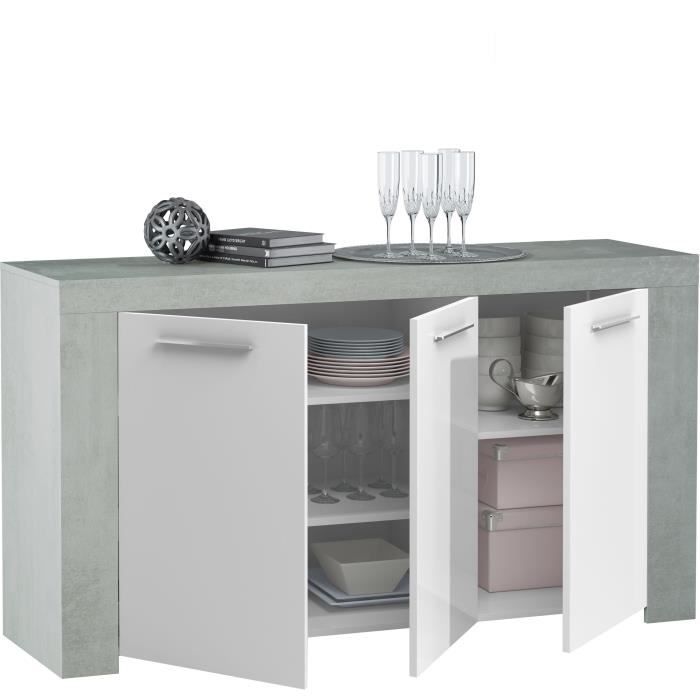 Buffet - AMBIT - Effet béton satiné / Blanc Artik - 3 portes