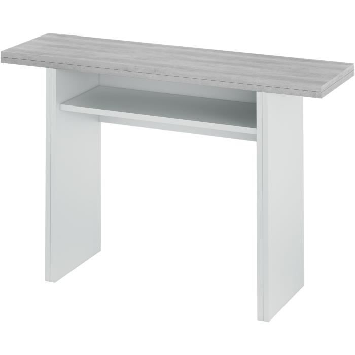 Table d'appoint dÈpliante / console TAVOLO - MÈlaminÈ gris bÈton - L 120 x P 35/70 x H 75/77 cm