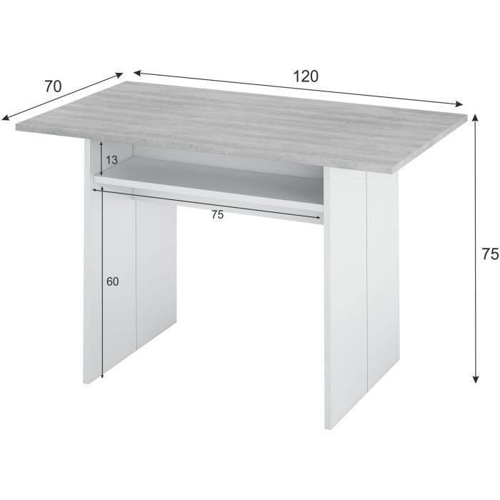Table d'appoint dÈpliante / console TAVOLO - MÈlaminÈ gris bÈton - L 120 x P 35/70 x H 75/77 cm