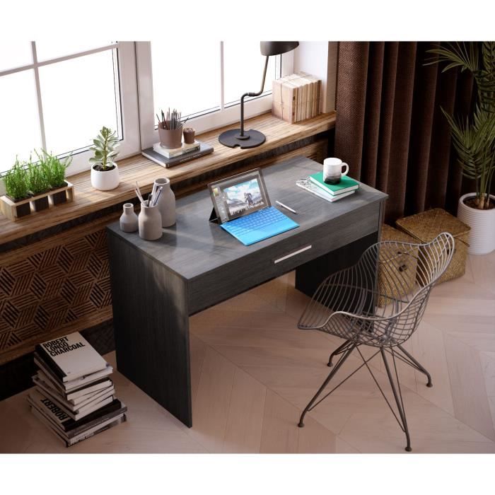 Bureau grand tiroir - MÈlaminÈ gris cendrÈ - 110 x 56 x 81,5 cm