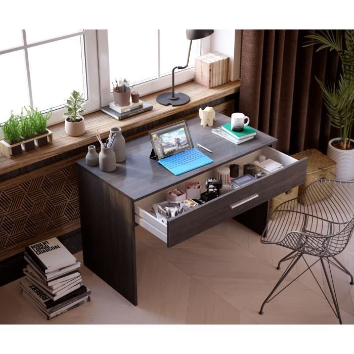 Bureau grand tiroir - MÈlaminÈ gris cendrÈ - 110 x 56 x 81,5 cm