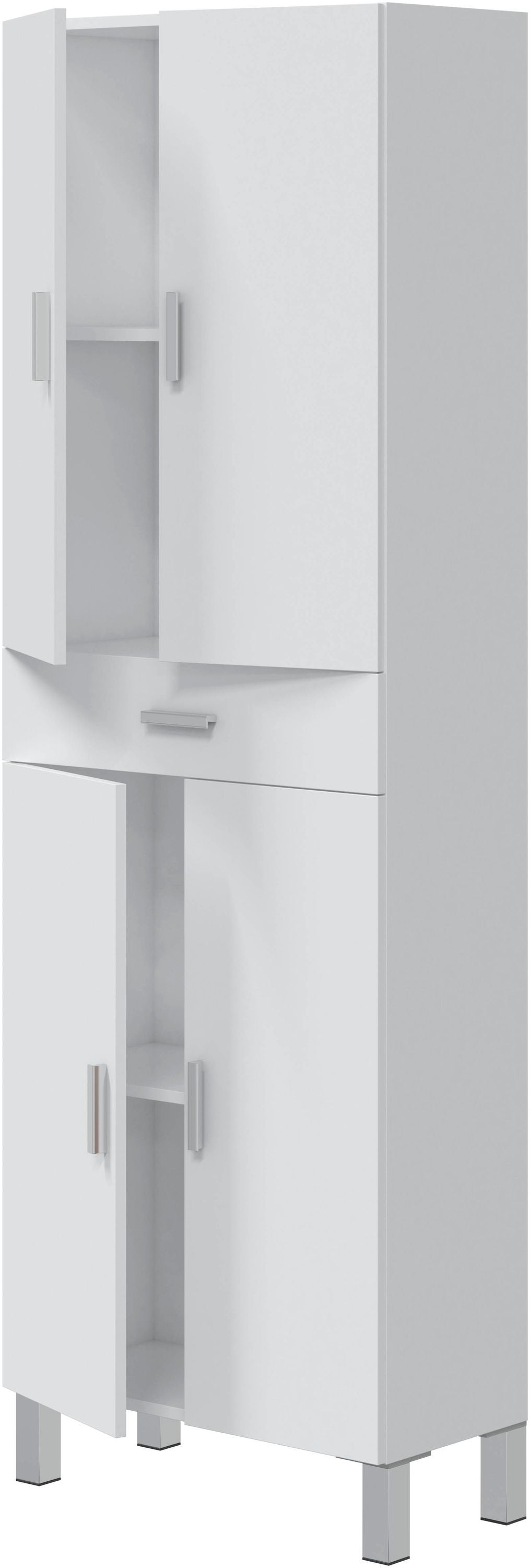 Colonne de salle de bain - ARUBA - Blanc brillant - 4 portes - 1 tiroir - 60 x 29 x 182 cm