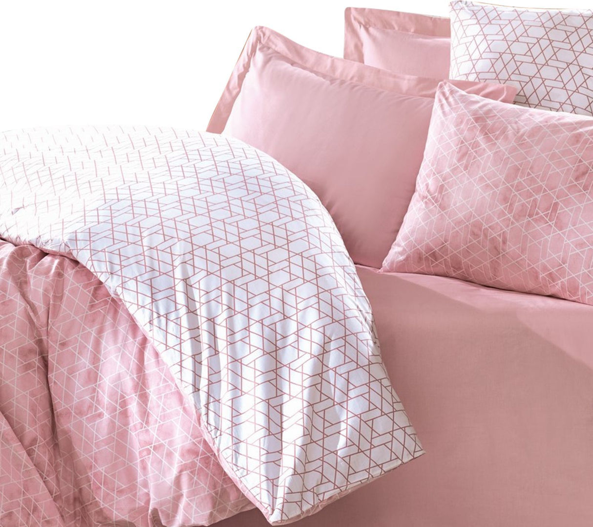 Parure de lit - 1 housse de couette 140 x 200 cm + 2 taies d'oreiller 60 x 60 cm - 100% coton renforcé - Rose