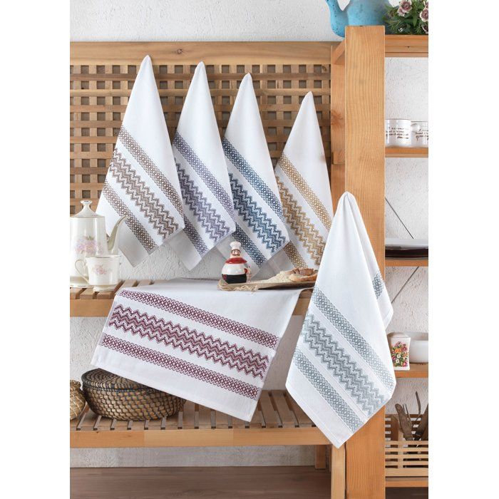 Ensemble de 6 serviettes de toilette - 40 x 60 cm - Blanc, Marron, Jaune, Bleu, Violet, Gris