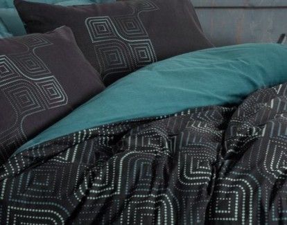 Parure de lit - 1 housse de couette 140 x 200cm + 1 taies d'oreiller 60 x 60 cm - 100% coton renforcé - Imprimé Bleu pétrole