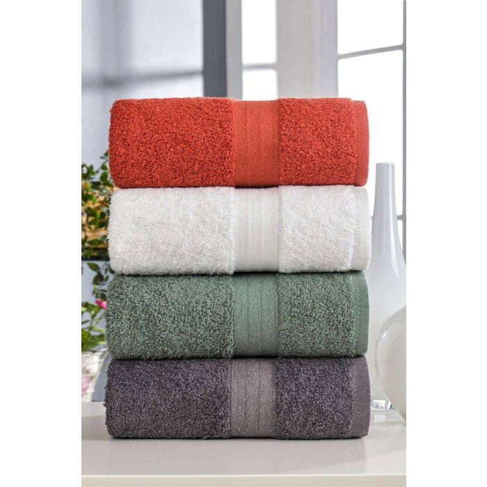 Ensemble de 4 serviettes a main - 50 x 85 cm - Blanc, Vert, Anthracite, Orange