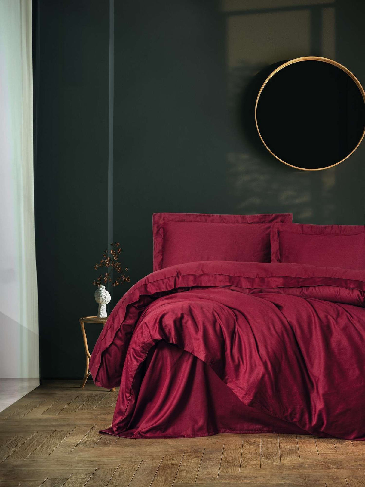 Parure de lit - 1 housse de couette 140 x 200cm + 1 taies d'oreiller 60 x 60 cm - Satin - Rouge bordeaux