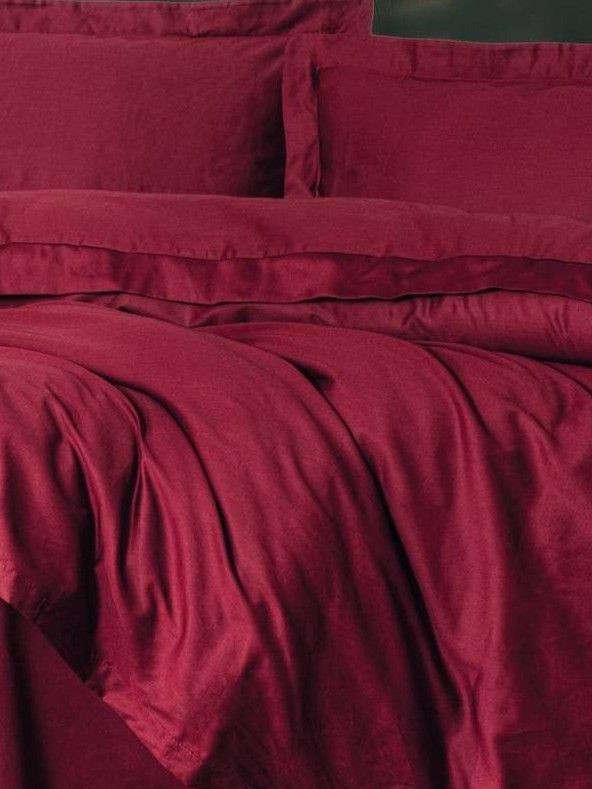 Parure de lit - 1 housse de couette 140 x 200cm + 1 taies d'oreiller 60 x 60 cm - Satin - Rouge bordeaux
