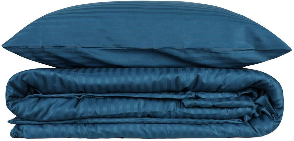 Parure de lit - 1 housse de couette 140 x 200cm + 1 taies d'oreiller 60 x 60 cm - Satin - Imprimé rayures Bleu