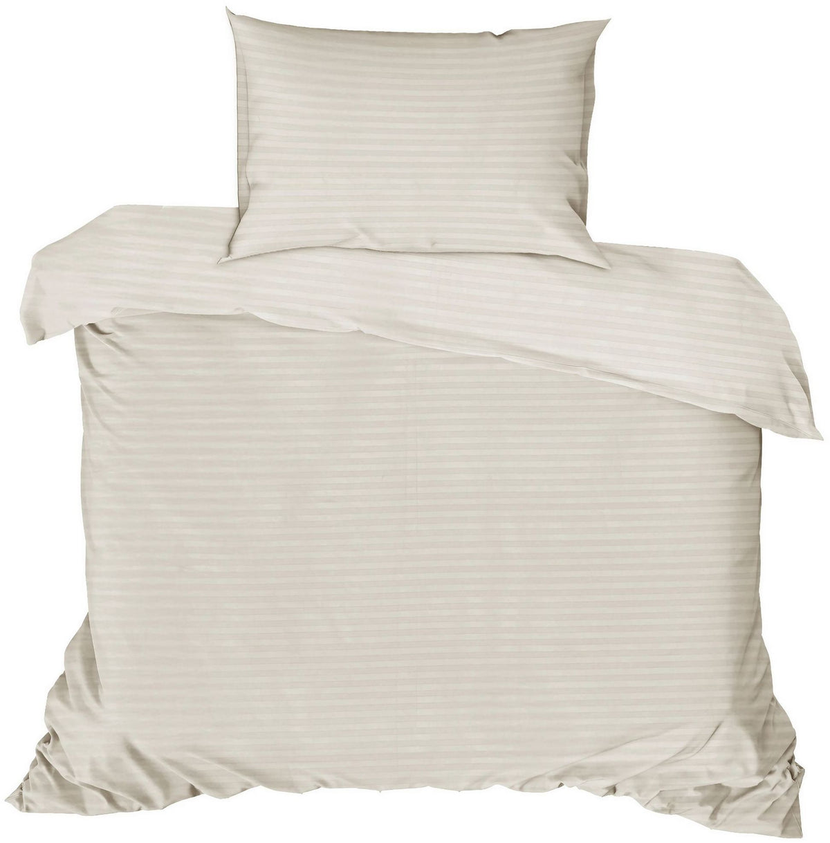 Parure de lit - 1 housse de couette 140 x 200cm + 1 taies d'oreiller 60 x 60 cm - Satin - Imprimé rayures Ecru