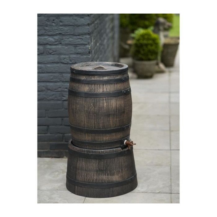 Récupérateur d'eau - NATURE - Baril d'eau de pluie avec aspect de bois - Capacité 120L - Marron - 50,5x66 cm