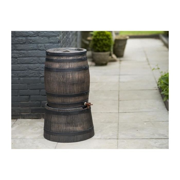 Récupérateur d'eau - NATURE - Baril d'eau de pluie avec aspect de bois - Capacité 120L - Marron - 50,5x66 cm
