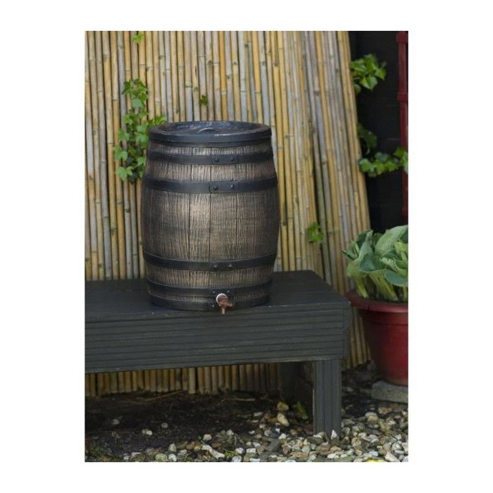 Récupérateur d'eau - NATURE - Baril d'eau de pluie avec aspect de bois - Capacité 120L - Marron - 50,5x66 cm