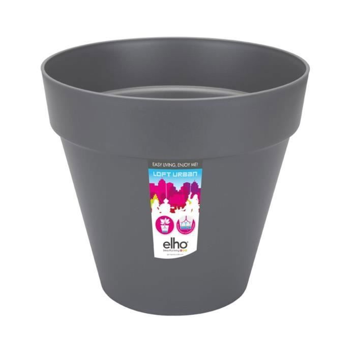 ELHO Pot de fleurs Rond Loft Urban - Ø 38,5 x H 35,3cm - Gris anthracite - Avec roues