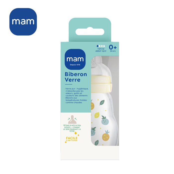 MAM Biberon Verre Nature - 170ml - Lin - Tétine Débit 1