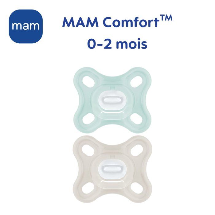 Sucette Physiologique MAM - Lot de 2 - Silicone Souple et Doux - Bleu/Vert