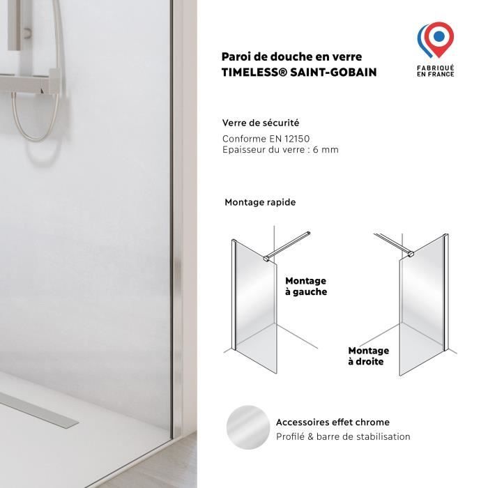Paroi de douche - AURYS - BALEARES - Verre Timesless clair 6 mm - L.198 x l.90 cm