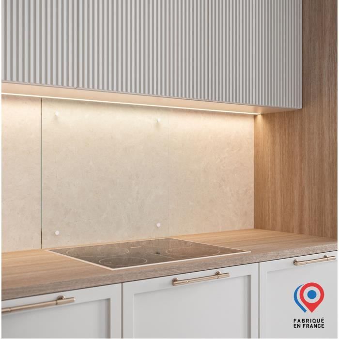 Crédence - Fond de hotte - AURYS - Verre - Transparent - 900*450 - 6 mm - 4 trous