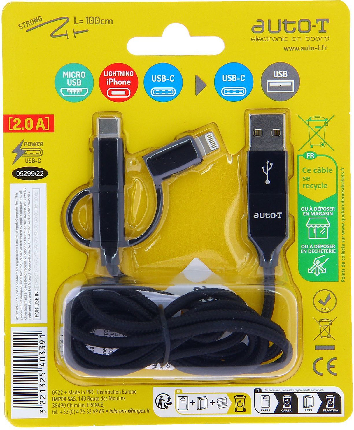 Câble multi-tetes - AUTO T - 540339 - 5 connecteurs